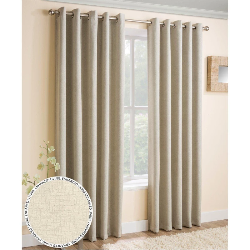 Image of Enhanced Living Vogue Cream 90 X 108" (229X274Cm) Eyelet Thermal Noise Reducing Dim Out Curtains (Pair)