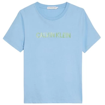 Image of Calvin Klein Jeans Junior Unisex Regular Logo T Shirt - Alaskan Blue