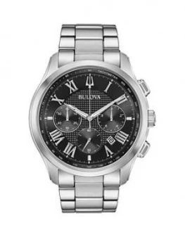 Image of Bulova Black Chronograph Dial Stainless Steel Bracelet Mens Watch