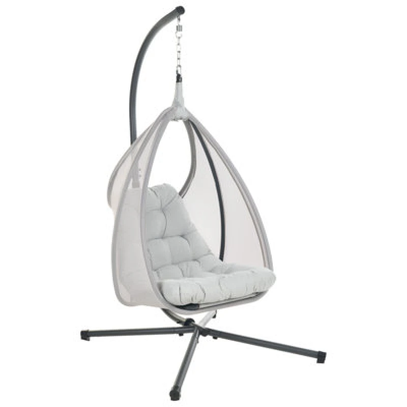 Image of Beliani Hanging Chair With Stand Avegno Fabric Light Grey