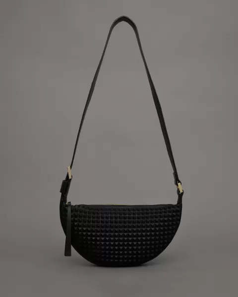 Image of AllSaints Half Moon Studded Crossbody Bag