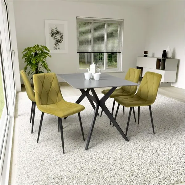 Image of Shankar Timor 1.2m Grey & 4 Vernon Yellow Dining Set - Yellow 8012075