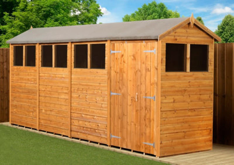Image of Empire Sheds Empire Modular Apex 4X16 Dipped Treated Tongue And Groove Wooden Garden Shed Double Door Windows (4' X 16' / 4ft X 16ft) (4X16)