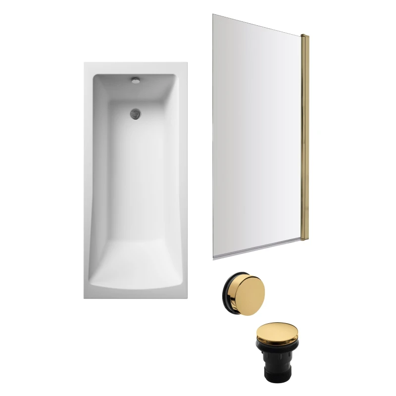 Image of Balterley Square Single Ended Bath Brushed Brass Screen Waste 1700 x 700mm Bronze