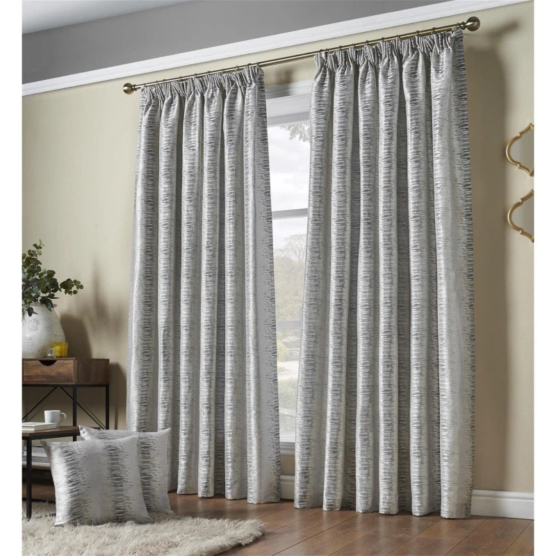 Image of Luxury Living Reflect Jacquard Fully Lined Ready Made Pencil Pleat Curtains Silver