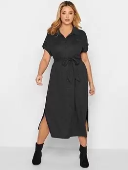 Image of Yours 3/4 Sleeve Button Up Polo Neck Spot Dress - Black, Size 20, Women