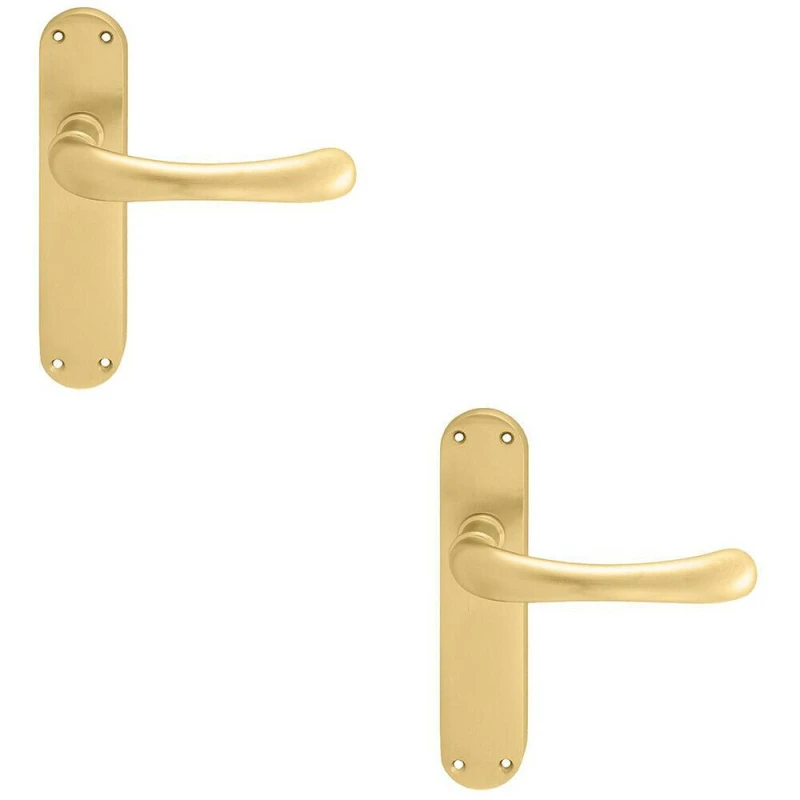 Image of Loops 2x PAIR Smooth Rounded Handle on Shaped Latch Backplate 185 x 42mm Satin Brass Metallics
