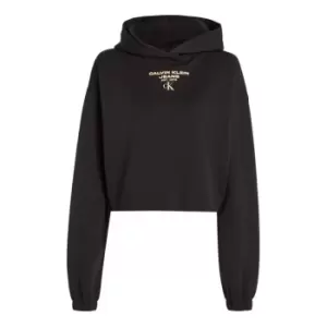 Image of Calvin Klein Jeans Gathered Hem Cropped Hoodie - Black