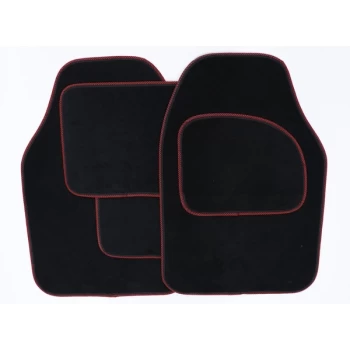 Image of Streetwize Velour Carpet Mat Set with Coloured Binding - 4 Piece Black/Red