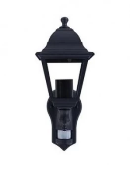 Image of Luceco 4 Panel Die-Cast Coach Lantern E27 Lampholder Black Ip44 Pir