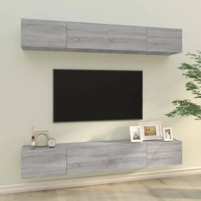 Image of Vidaxl Wall TV Cabinets 4 Pcs Grey Sonoma 100X30X30 Cm, Grey 3114196