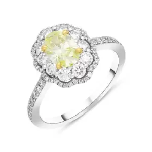 Image of Platinum Yellow and White Diamond Oval Cluster Ring