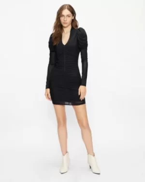 Image of Ruched Mesh Bodycon Mini Dress