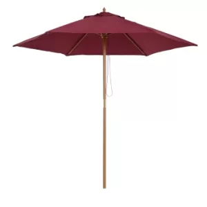 Image of Outsunny 2.5m Wooden Garden Parasol Umbrella-Red Wine