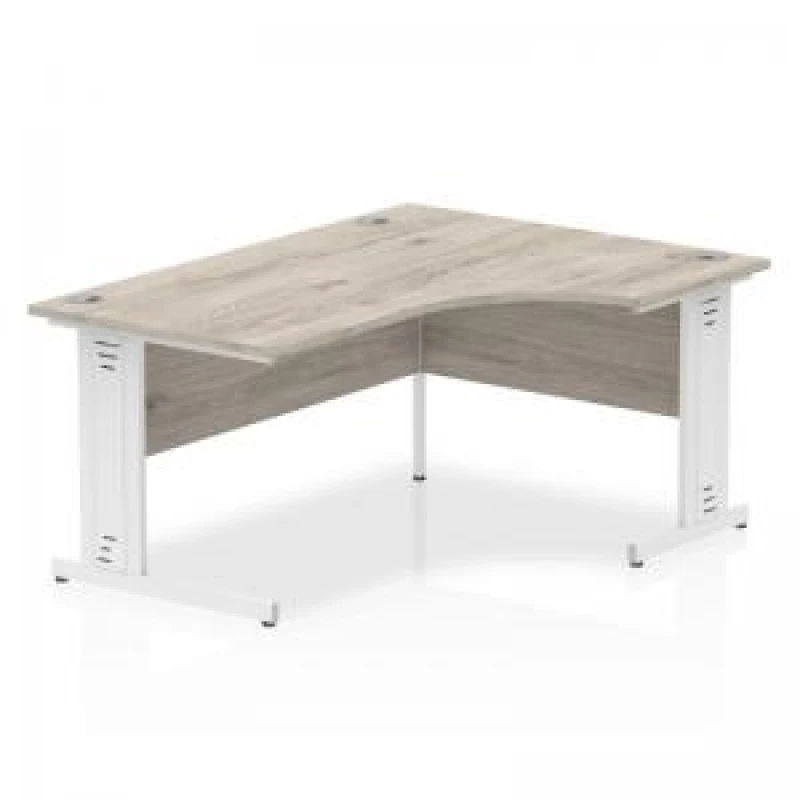 Image of Dynamic Impulse 1800mm Right Crescent Desk Grey Oak Top White Cable Managed Leg I003535