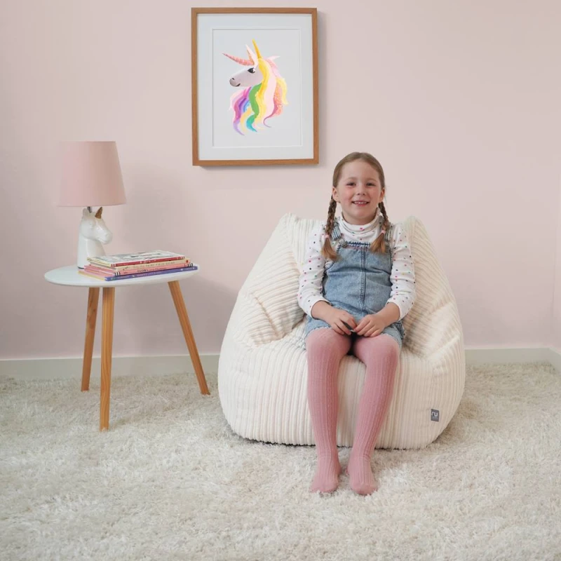 Image of rucomfy Beanbags rucomfy Indoor Jumbo Cord Snuggle Bean Bag Chair for Kids in Ivory Ivory Unisex