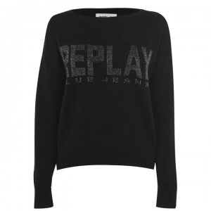Image of Replay Glitter Logo Knit Sweatshirt - Black 098