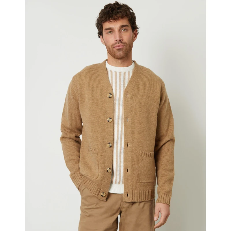Image of Threadbare Knitted V-Neck Cardigan Taupe