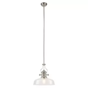 Image of Dome Ceiling Pendant With 38cm Flat Round Shade, 1 x E27, Polished Nickel, Clear Glass - Luminosa Lighting