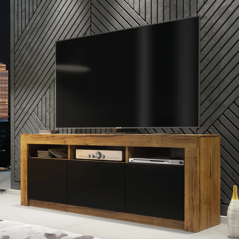 Image of Creative Furniture Creative Furniture TV Unit 160cm Modern - Oak with Matt Black Doors in Brown Brown One Size Unisex 5061075249980