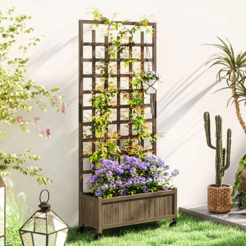 Image of Outsunny Wooden Trellis Planter - Raised Garden Bed with Wheels and Bed Liner TJ Hughes 5063603006720