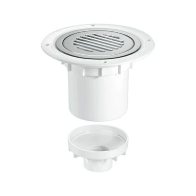 Image of McAlpine TSG2SS-SL-NSC 75mm Water Seal Trapped Gully, Clamp Ring and Cover Plate, 110mm or 2" Vertical Solvent Spigot Outlet White