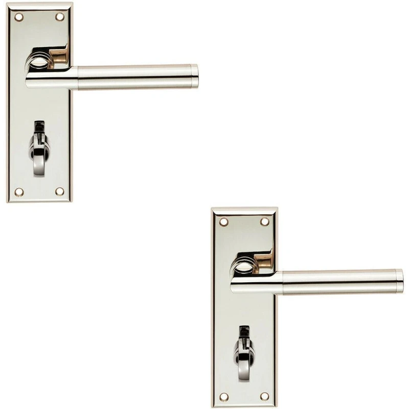 Image of Loops 2x Round Bar Section Lever on Bathroom Backplate 150 x 50mm Dual Nickel Metallics