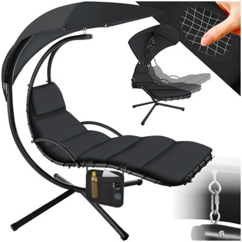 Image of Tectake Hanging Chair Elaria - Large Sun Canopy With Uv-Protection, Sturdy - Black - 1