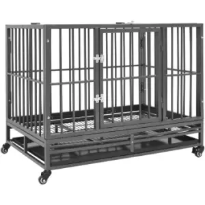 Image of Vidaxl - Dog Cage with Wheels Steel 92x62x76cm Black