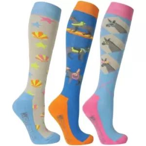 Image of HY - Unisex Adult Seaside Donkey Boot Socks (Pack Of 3) (4 UK-8 uk) (Sea Blue/Sunset Orange) - Sea Blue/Sunset Orange