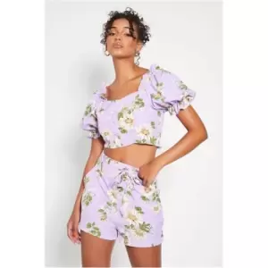 Image of I Saw It First Lilac Crop Top And Shorts Floral Set - Purple