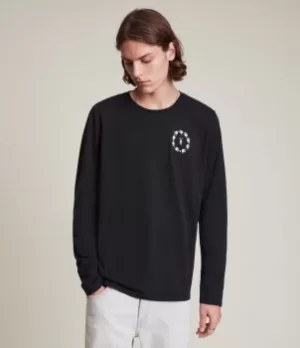 Image of AllSaints Mens Bunch Brace Long Sleeve Crew T-Shirt, Black, Size: S