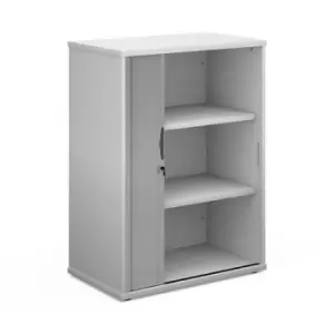 Image of Universal single door tambour cupboard 1090mm high with 2 shelves - white with silver door