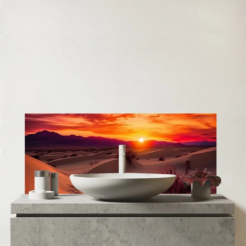 Image of Warren Reed - Designer Sunset In The Desert Glass Bathroom Splashback Multicolor Unisex