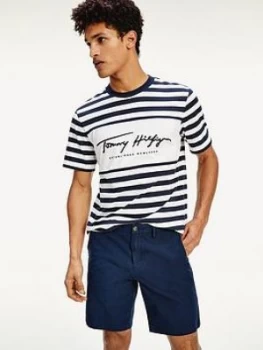 Image of Tommy Hilfiger Signature Stripe Relaxed Fit T-Shirt - Navy