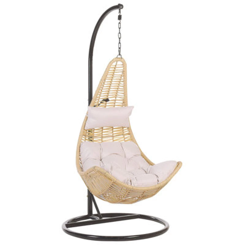 Image of Beliani Hanging Chair With Stand Atri Ii Pe Rattan Natural
