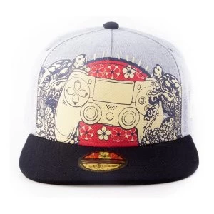 Image of Sony Playstation Biker Japanese Controller Snapback Unisex Baseball Cap (Grey/Black)