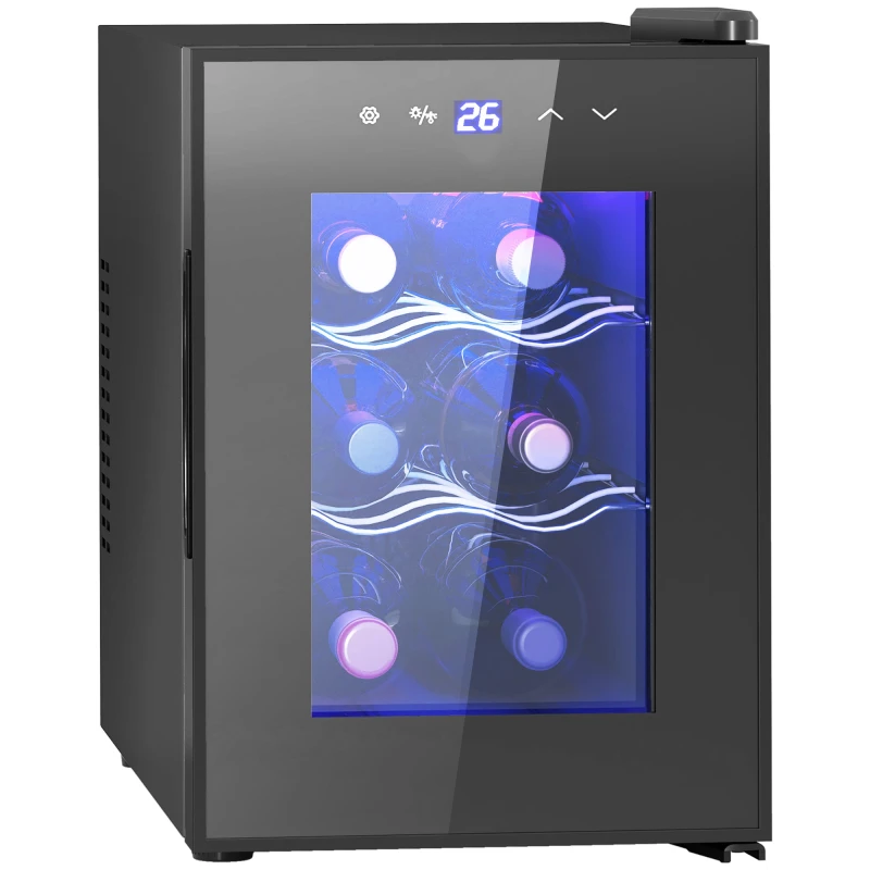Image of HOMCOM Mini Wine Fridge, 6 Bottle, with Glass Door, Touch Screen Black
