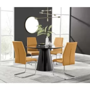 Image of Furniturebox Palma Black Semi Gloss 120cm Round Minimalist Dining Table & 4 Mustard Lorenzo Chairs