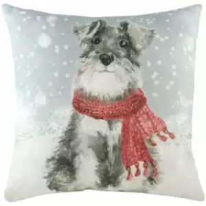 Image of Evans Lichfield - Snowy Dog with Scarf Print Cushion Cover, Multi, 43 x 43 Cm