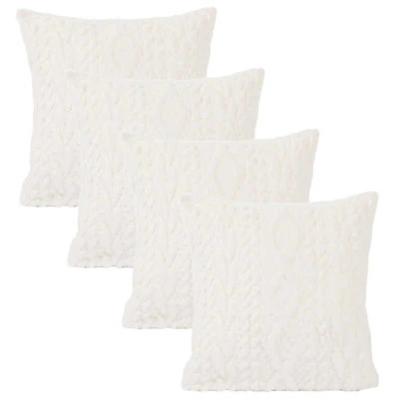 Image of OHS OHS 4 x Cable Knit Cushion Covers Soft Sherpa Cases 18" x 18" in Cream Size: 45cm x 45cm Cream 45cm x 45cm Unisex 5027434207879