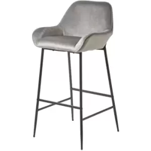 Image of Eton Velvet Bar Stool Silver Grey - Grey - Homescapes