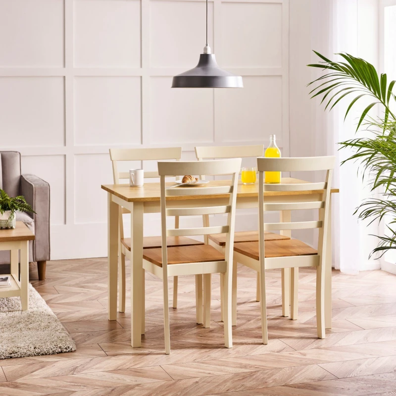 Image of FurnitureboxUK FurnitureboxUK Salcombe Small Rectangular Wooden Table & 4 Whitby Dining Chairs in Cream Cream One Size Unisex 5056657186067