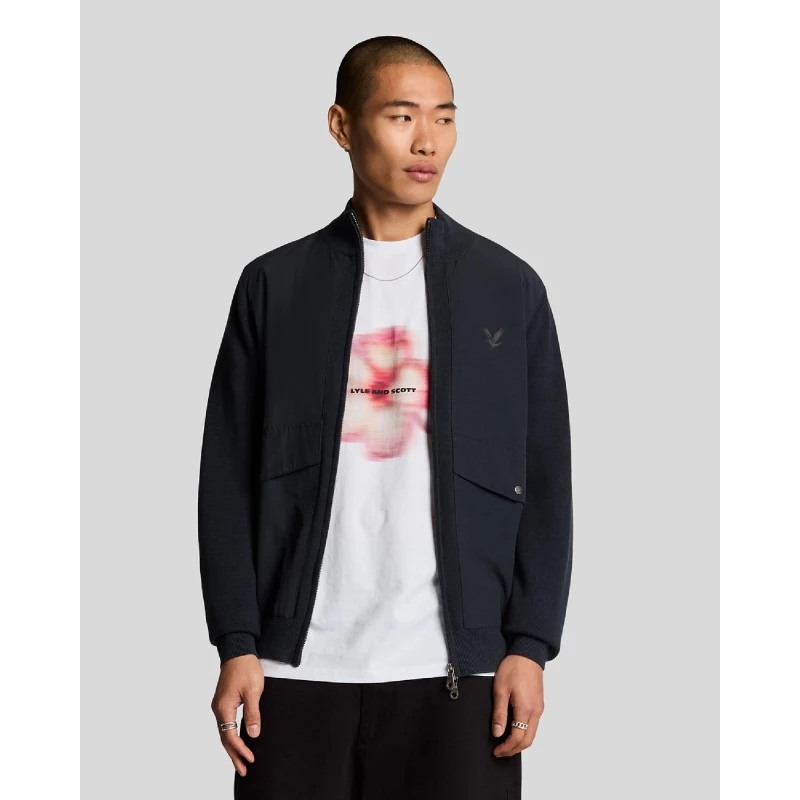 Image of Lyle and Scott Milano Hybrid Full Zip Knitted Jacket Blue male XS