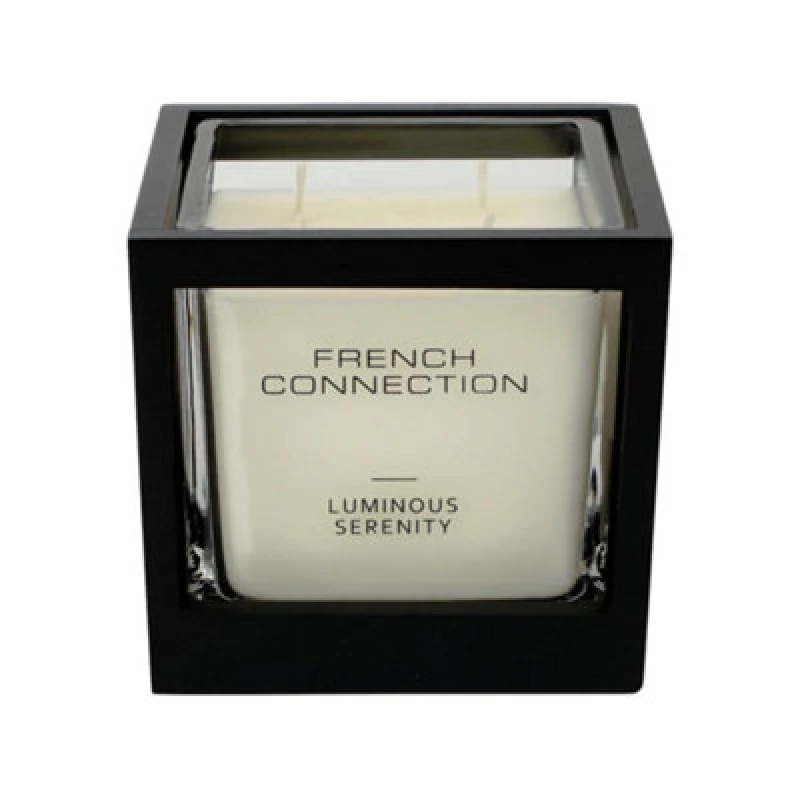 Image of French Connection French Connection Luminous Serenity Candle with Black Wooden Surround Luxury Gift Size: Large Black Large Unisex 5056791600177