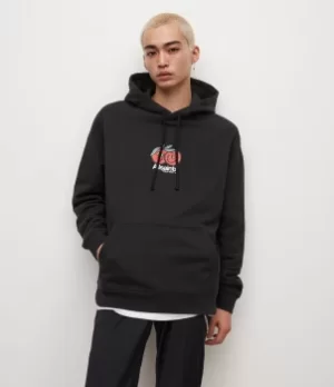 Image of AllSaints Mens Mutual Pullover Hoodie, Jet Black, Size: S