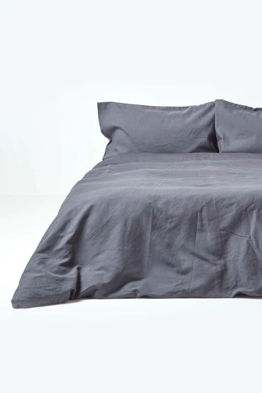 Image of Homescapes Dark Grey Linen Duvet Cover Set, King
