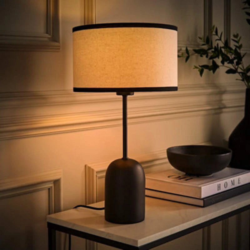 Image of ValueLights ValueLights Kaiden Black Dome Table Lamp with Trim Edge Linen Drum Shade and Bulb Black One Size Unisex 5059406070396