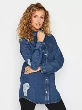 Image of Long Tall Sally Rip And Repair Denim Shirt, Blue, Size 10, Women