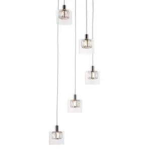 Image of Multi Light Ceiling Pendant 5 Bulb Chrome & Crystal Chandelier Height Drop Lamp